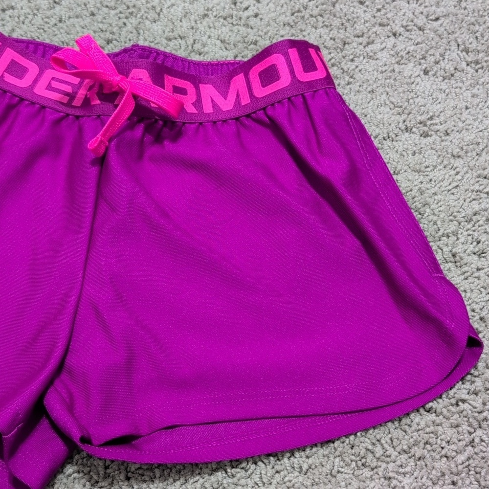 Under‎ Armour Girls Purple Running Workout Exercise Shorts Size Medium New - Picture 3 of 6